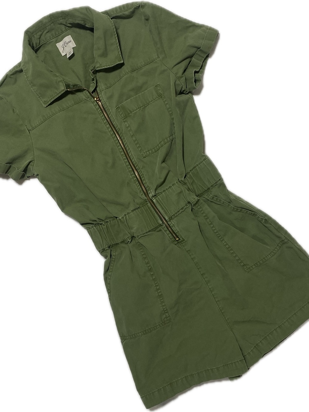 J. Crew Olive Utility Short Sleeve Romper with Front Zip